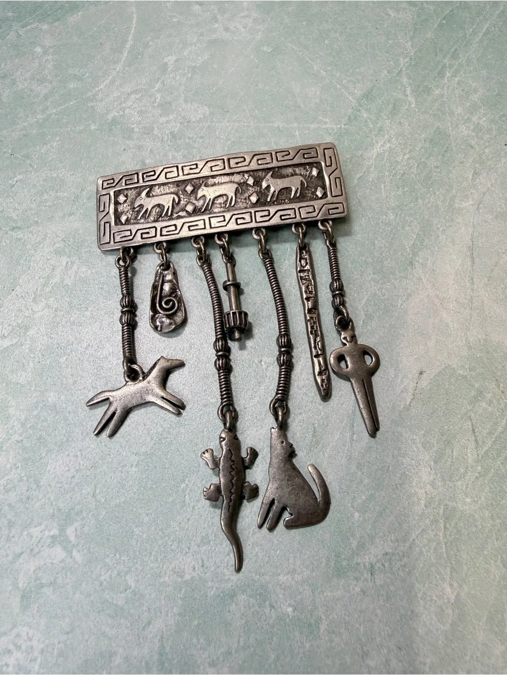 Vintage 1988 JJ Jonette Jewelry Southwestern Style Dangle Charm Brooch Pin